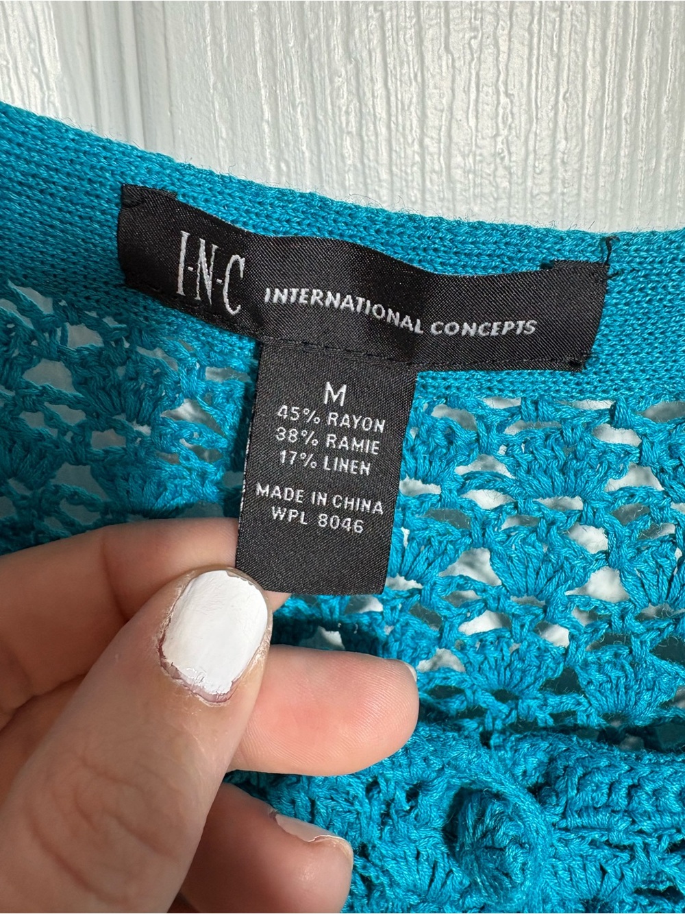 INC International Concepts Turquoise Crochet Button-Up Top - Picture 2 of 2
